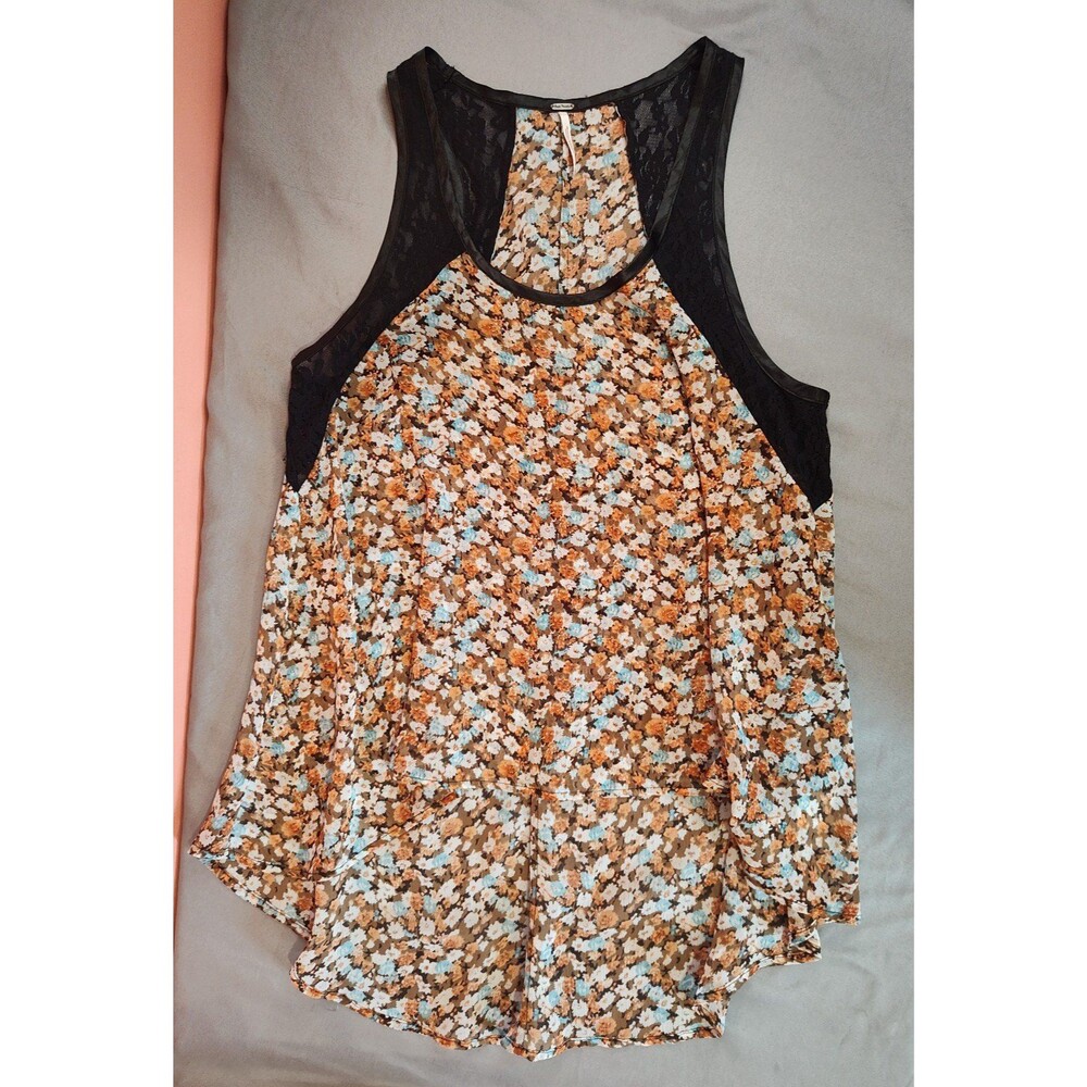Women's Free People Brown Floral Lace Sheer Tank Top XS
